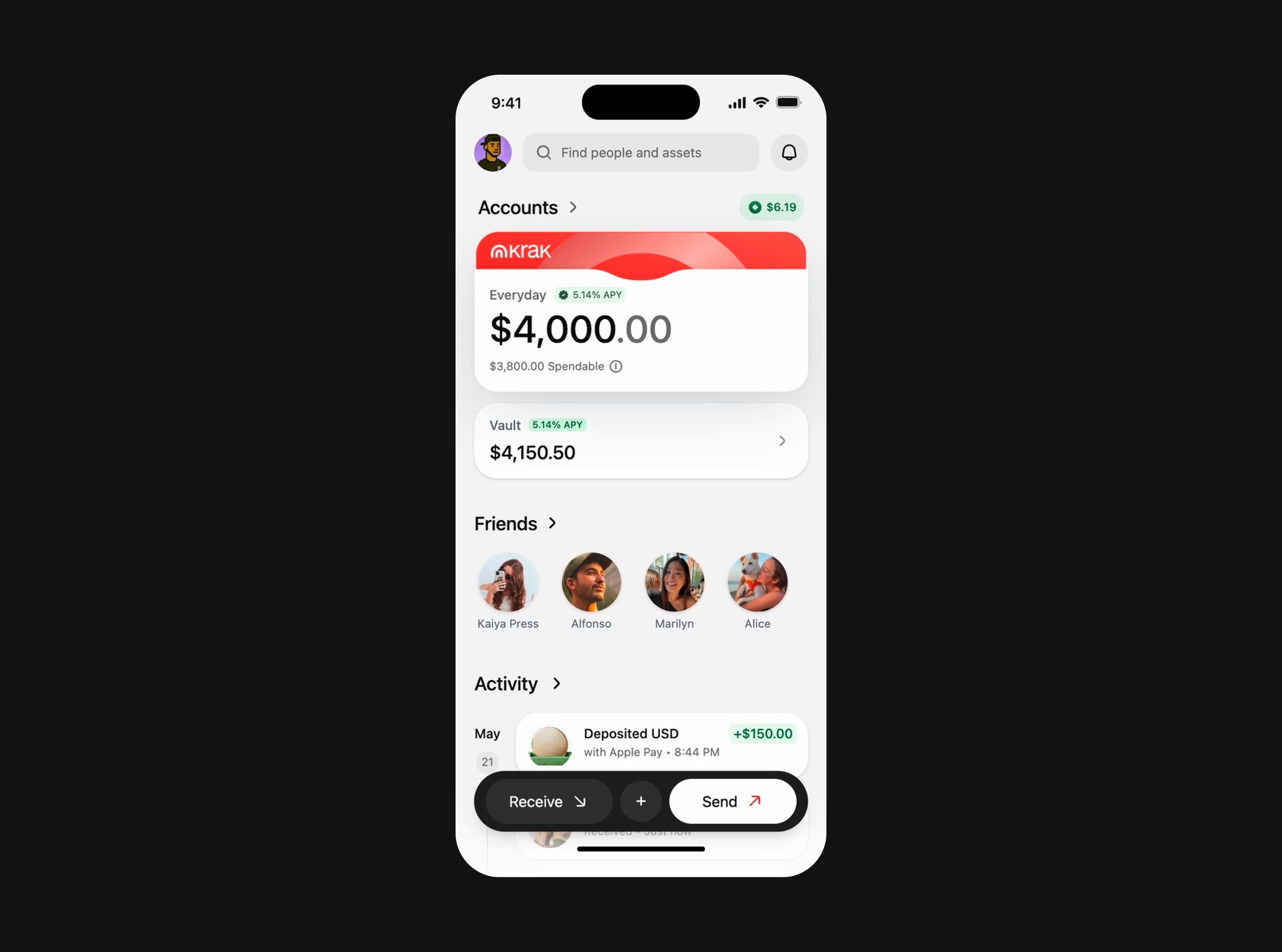 After: the redesigned neobank home screen